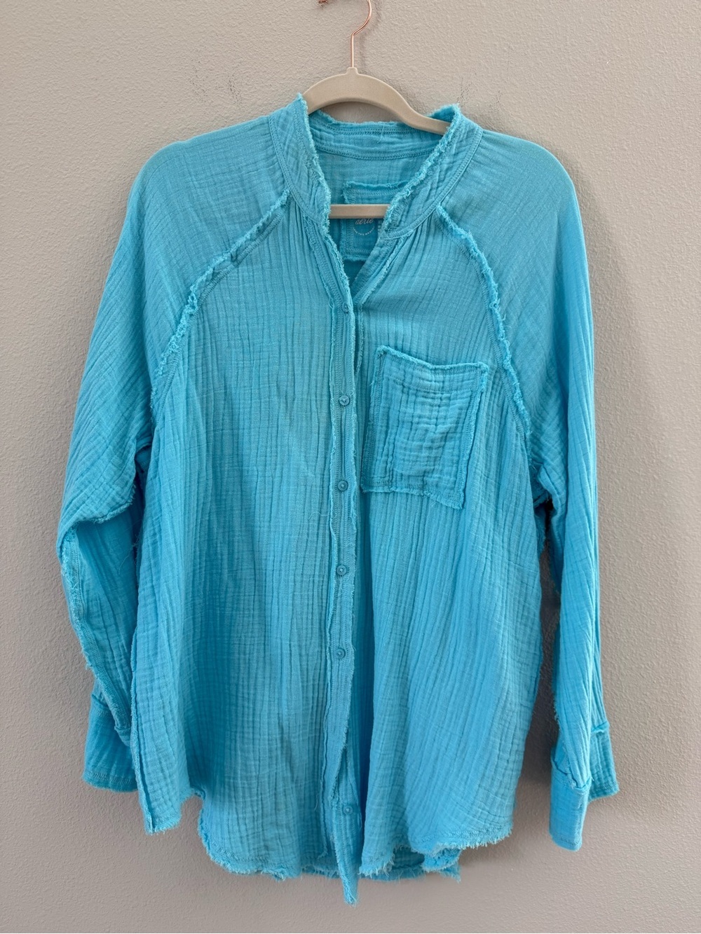 Aerie Gauzy Cover Up Shirt Color Blue Color Big Sur Current Sold Out XS - Picture 4 of 9